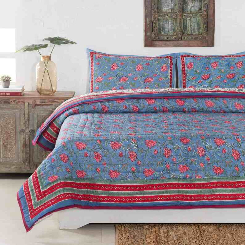 Floral Blue Manufacture Handmade Cotton Quilt, Size: 90x108 at Rs 2400 in  Jaipur
