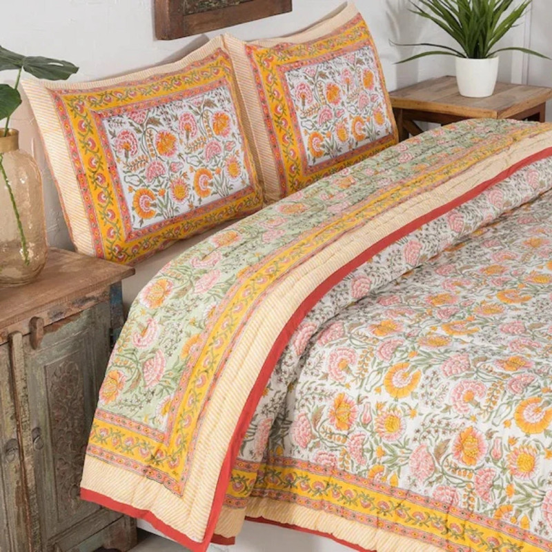 Indian Beautiful Hand Block Print Kantha Quilts Pure Cotton Bedspread Bedcover King retailer And Queen Size